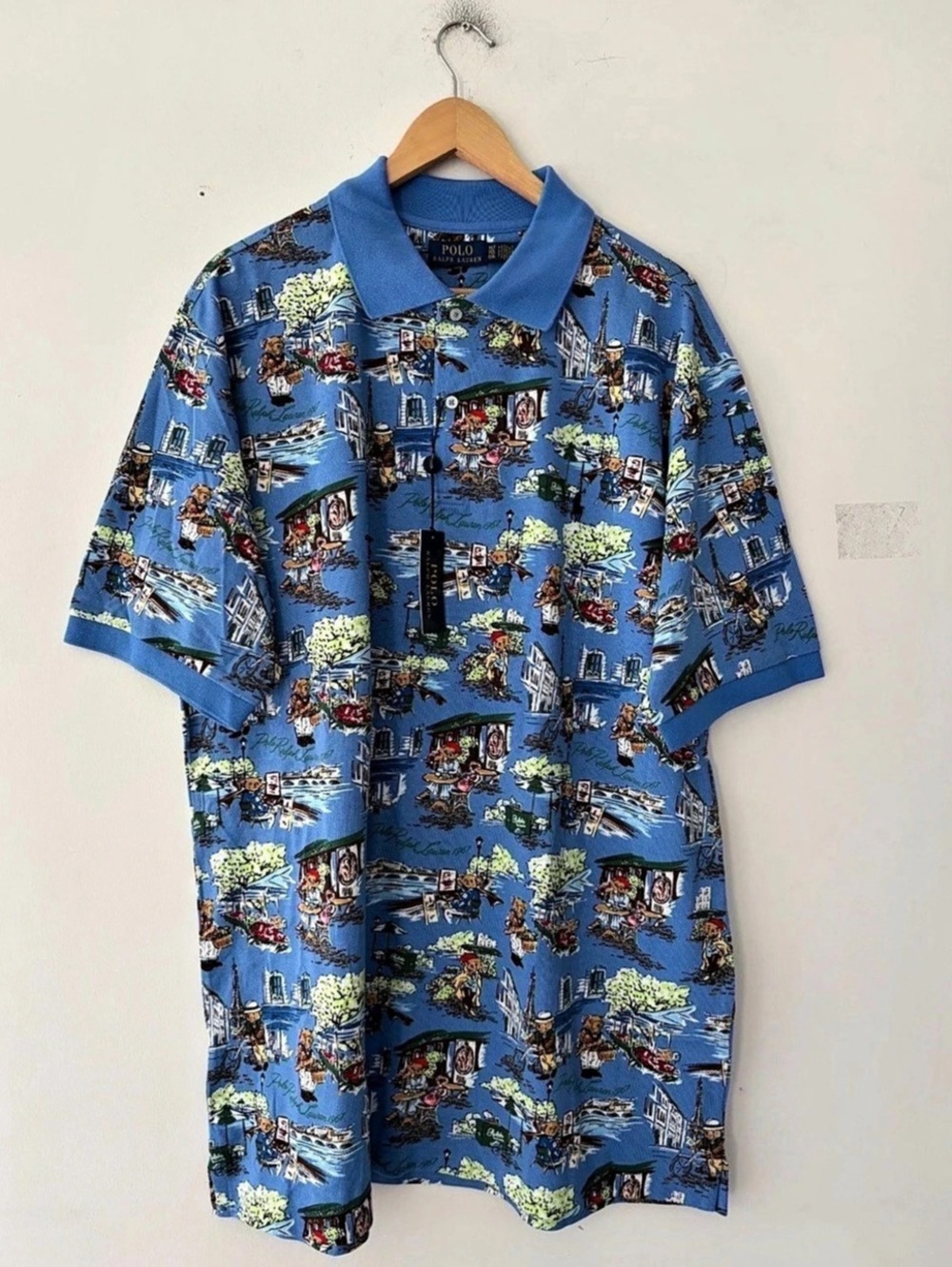 Polo Ralph Lauren Paris Polo Bear Scenic Print Polo Shirt Size XL Tall NEW